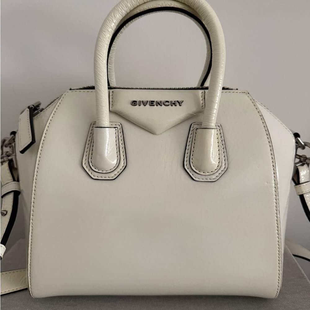 Givenchy White Mini Antigona Patent Leather Bag